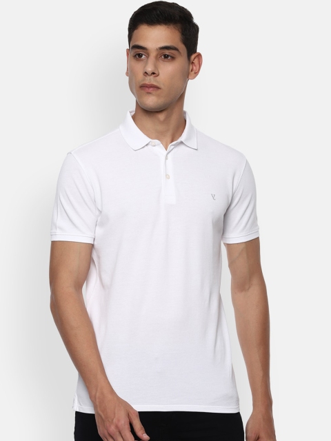 

V Dot Men White Pure Cotton Solid Polo Collar T-shirt