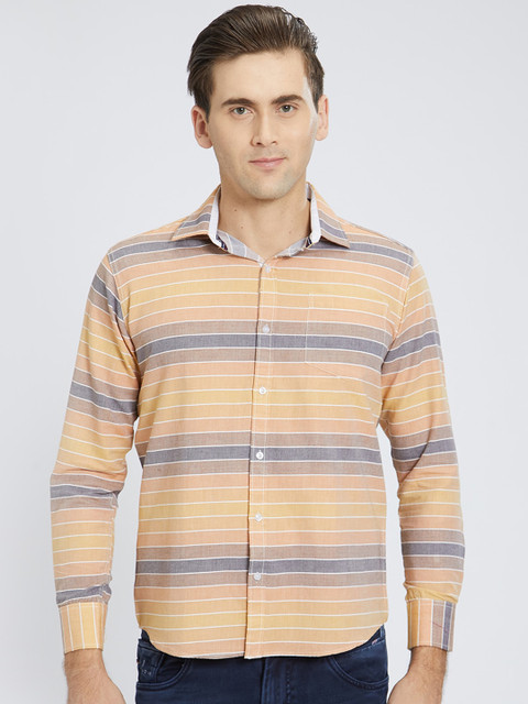 

Solemio Men Beige & Blue Smart Fit Striped Casual Shirt