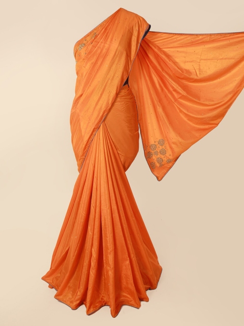 

Pothys Orange Solid Embellished Art Silk Saree