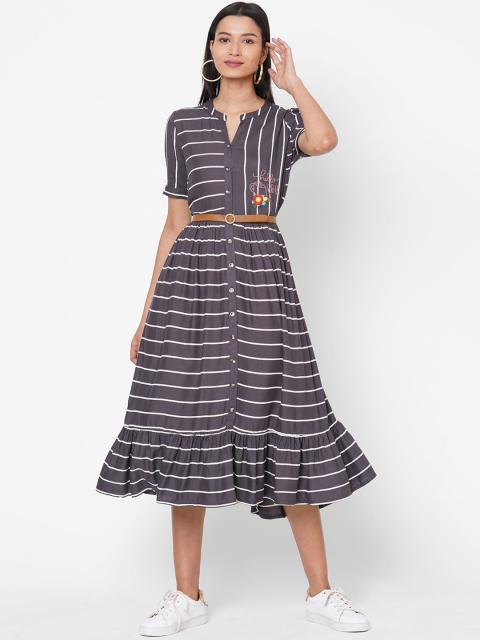 

ZOLA Women Charcoal Striped A-Line Dress