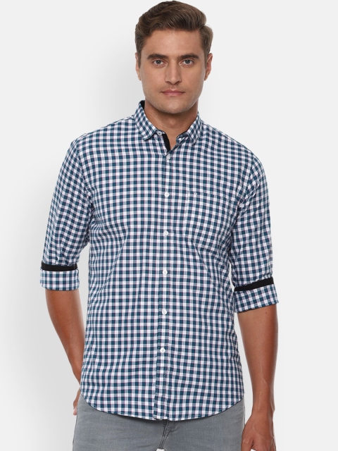 

Van Heusen Sport Men Teal Blue & White Pure Cotton Slim Fit Checked Casual Shirt
