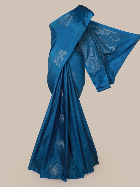 

Pothys Blue & Silver Ethnic Motifs Zari Woven Design Saree