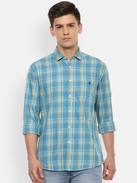 

Louis Philippe Jeans Men Blue Slim Fit Checked Pure Cotton Casual Shirt