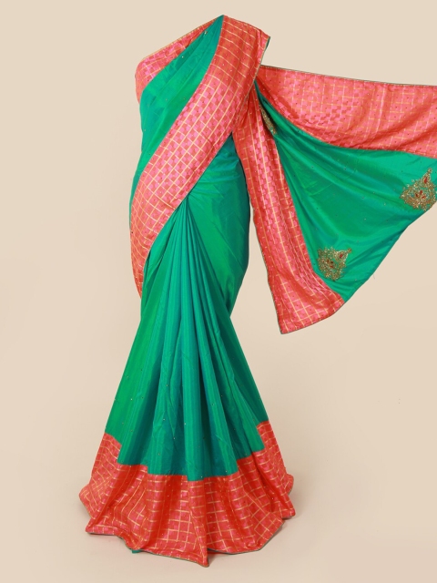 

Pothys Green & Orange Art Silk Checked Saree