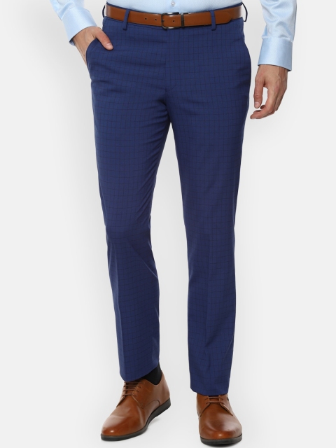 

Louis Philippe Men Navy Blue & Black Slim Fit Checked Formal Trousers