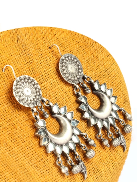 

SANGEETA BOOCHRA Oxidised Silver-Toned Crescent Shaped Chandbalis