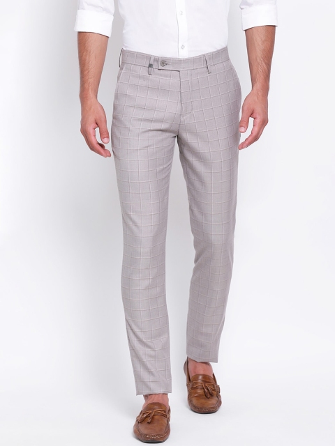 

Turtle Men Grey & White Slim Fit Checked Regular Trousers