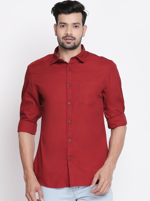 

BYFORD by Pantaloons Men Red Slim Fit Solid Cotton Casual Shirt