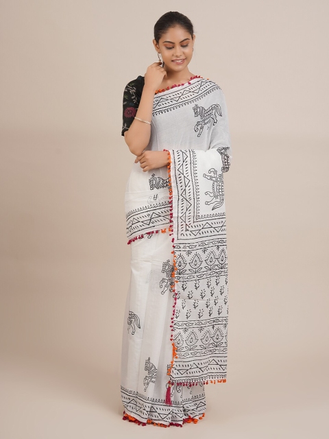 

Pothys White Printed Pure Cotton Saree
