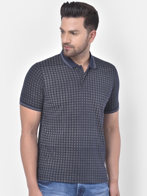 

COBB Men Navy Blue & White Checked Polo Collar T-shirt