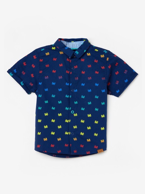 

Juniors by Lifestyle Boys Navy Blue & Red Regular Fit Printed Casual Shirt