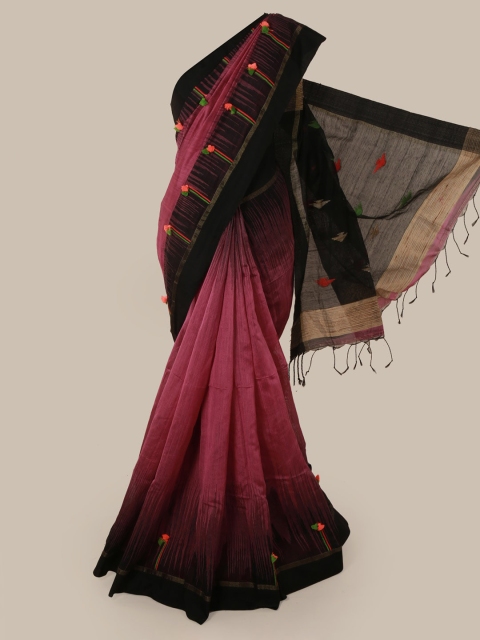 

Pothys Pink & Black Cotton Blend Woven Design Saree
