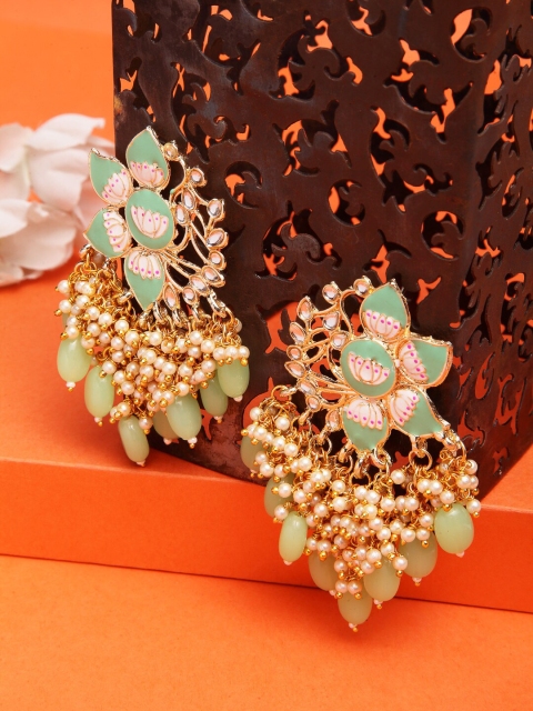 

Shining Diva Green & White Floral Drop Earrings
