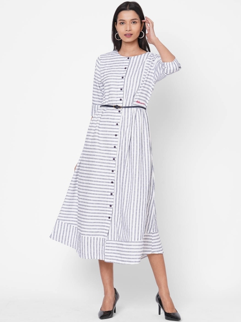 

ZOLA Women White Striped Fit and Flare Dress