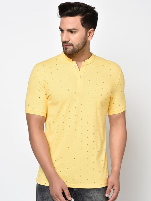 

Octave Men Yellow Printed Mandarin Collar T-shirt