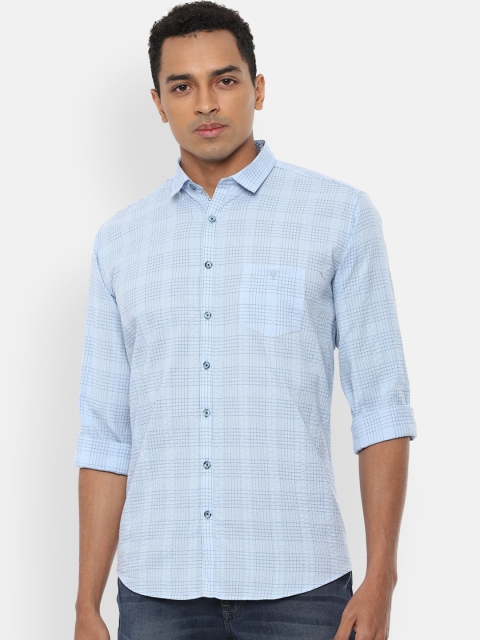

V Dot Men Blue Slim Fit Checked Pure Cotton Casual Shirt