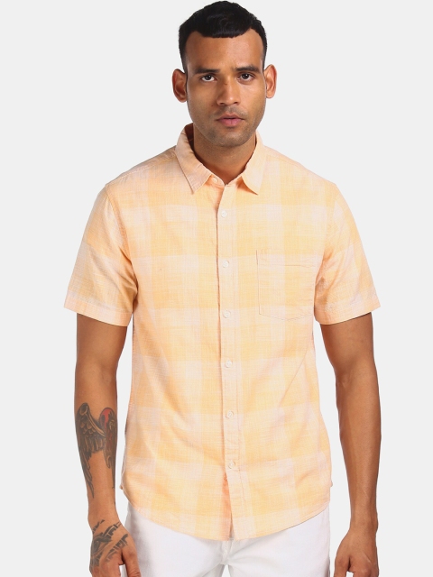 

Ruggers Men Yellow & Cream-Coloured Cotton Regular Fit Checked Casual Shirt