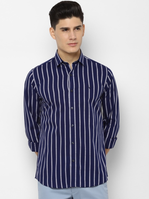 

Allen Solly Men Navy Blue & White Pure Cotton Slim Fit Striped Casual Shirt