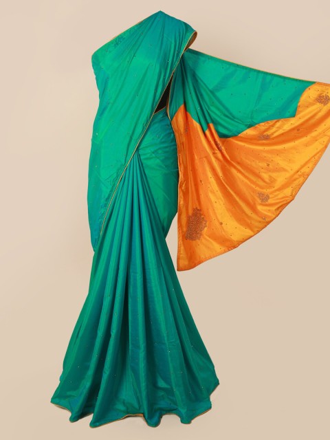 

Pothys Green & Orange Art Silk Colourblocked Saree