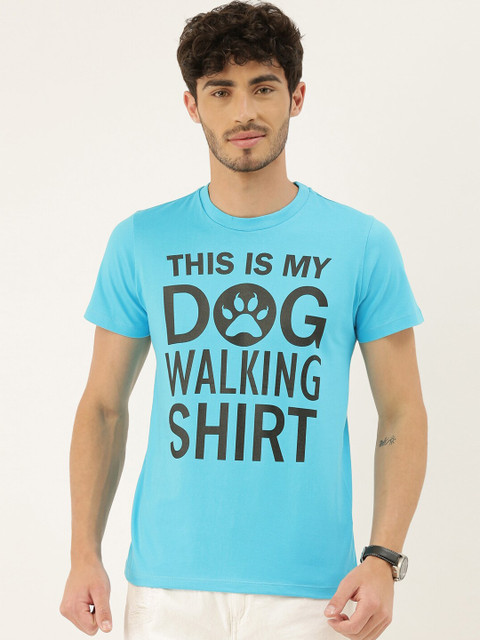 

QUANCIOUS Men Blue Printed Round Neck Sustainable Organic Cotton T-shirt