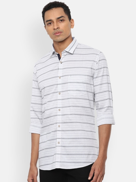 

Van Heusen Sport Men Grey & White Slim Fit Striped Cotton Casual Shirt