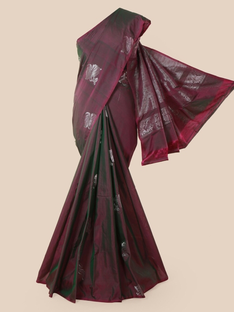

Pothys Burgundy & Silver Dual Toned Woven Design Saree