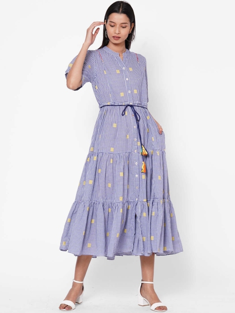 

ZOLA Women Purple Checked Fit and Flare Dress
