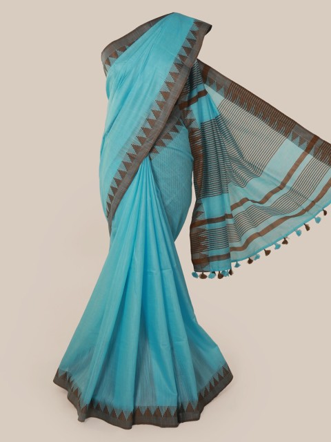

Pothys Blue Solid Linen Blend Saree