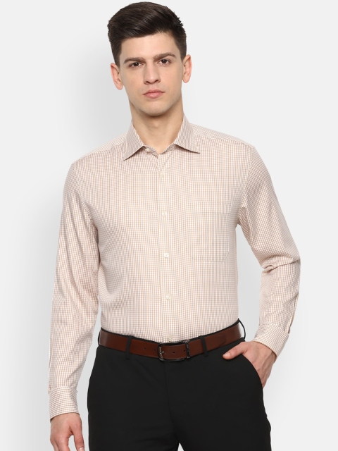 

Louis Philippe Men Beige Regular Fit Checked Pure Cotton Casual Shirt