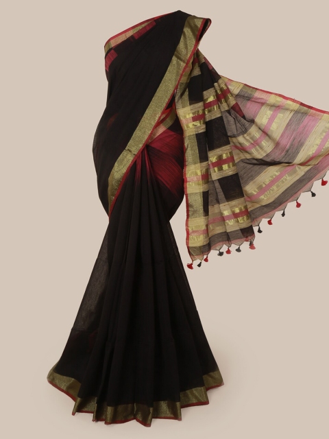 

Pothys Black Solid Cotton Blend Saree