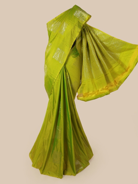 

Pothys Green & Silver Ethnic Motifs Zari Woven Design Saree