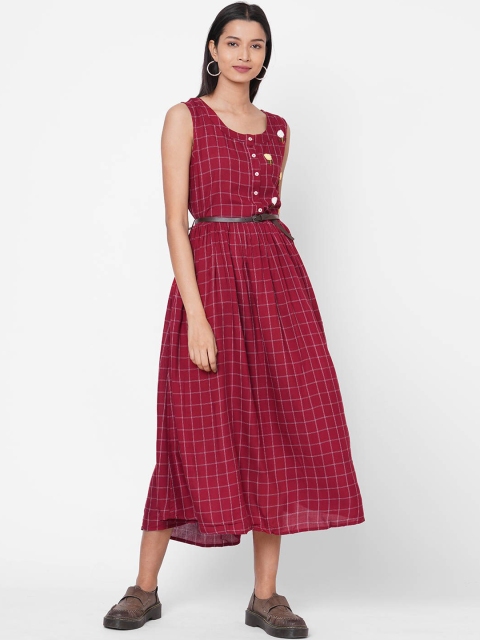 

ZOLA Women Maroon Checked A-Line Dress