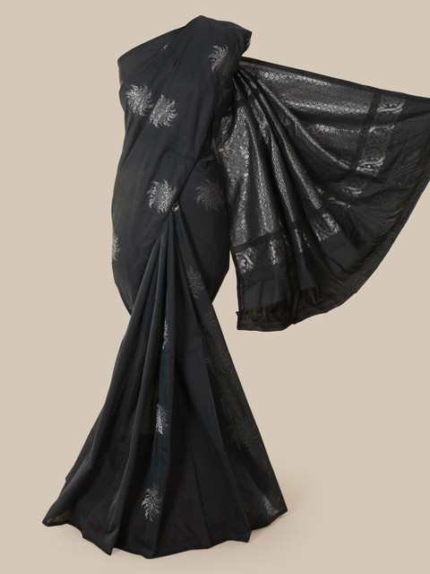 

Pothys Charcoal Grey & Silver Ethnic Motifs Zari Woven Design Saree