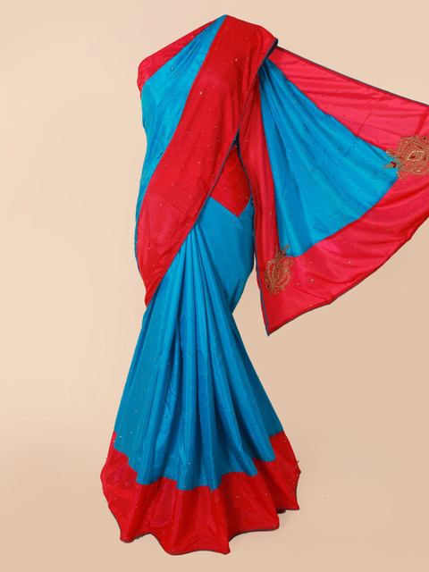

Pothys Blue & Red Art Silk Colourblocked Saree