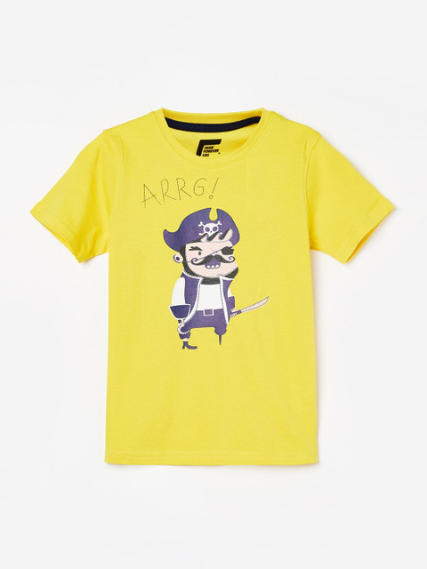 

Fame Forever by Lifestyle Boys Yellow & Purple Printed Round Neck T-shirt