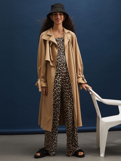 

H&M Women Black & Beige Printed Wide Jersey Trousers
