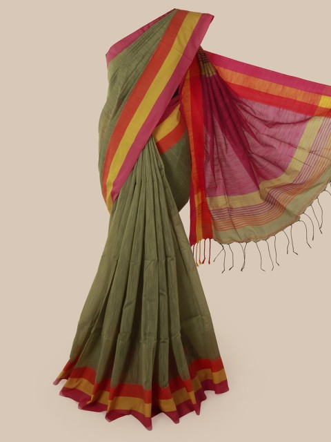 

Pothys Tan & Pink Cotton Blend Colourblocked Saree
