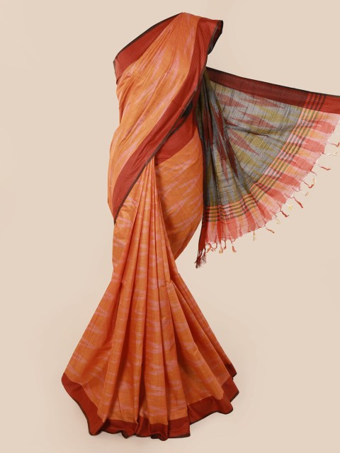 

Pothys Orange Solid Linen Blend Saree