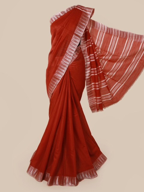 

Pothys Red & Golden Linen Blend Woven Design Saree