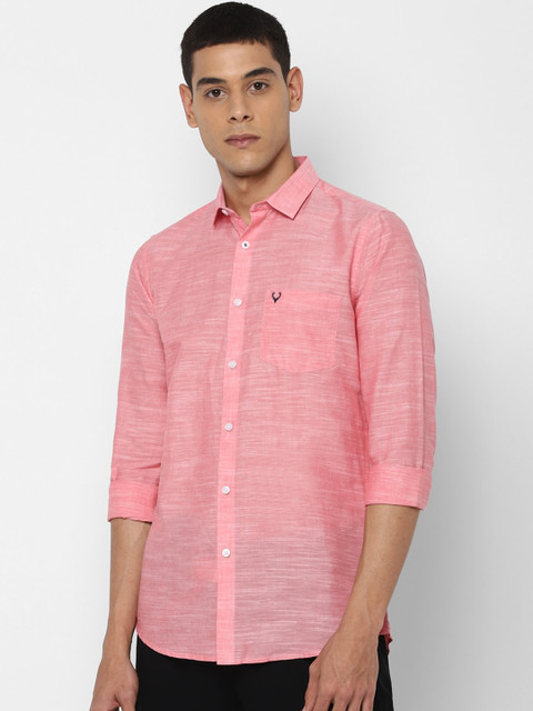 

Allen Solly Men Pink Slim Fit Self Design Cotton Linen Casual Shirt