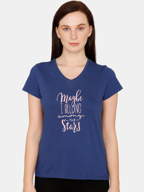 

Zivame Blue Printed Pure Cotton Regular Top