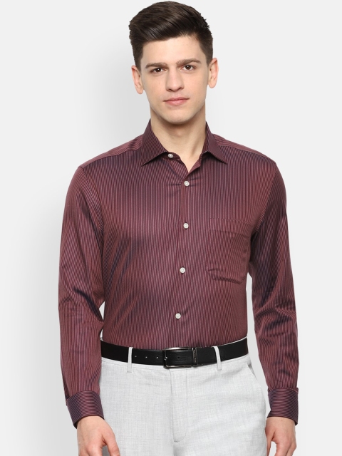 

Louis Philippe Men Maroon & White Pure Cotton Regular Fit Striped Casual Shirt