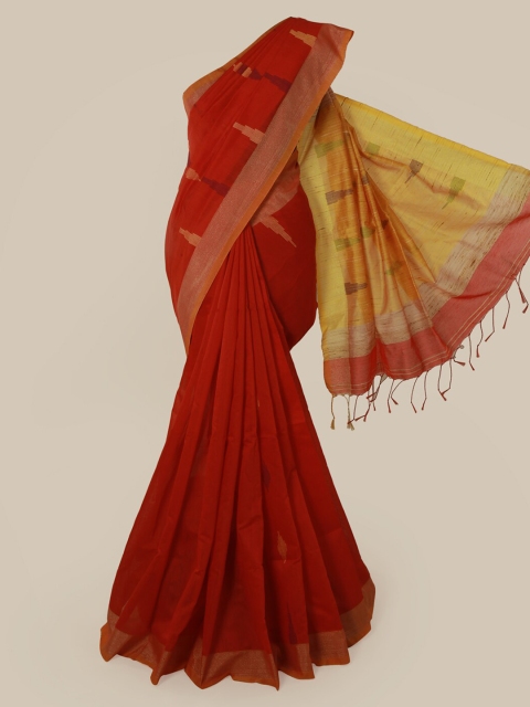 

Pothys Red Solid Cotton Blend Saree