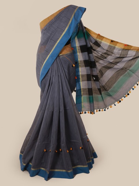 

Pothys Grey Solid Cotton Blend Saree