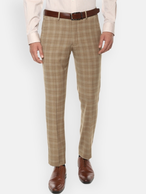 

Louis Philippe Permapress Men Beige Slim Fit Checked Formal Trousers