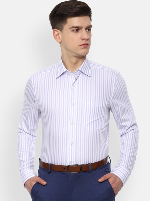 

Louis Philippe Men White & Blue Regular Fit Striped Formal Shirt