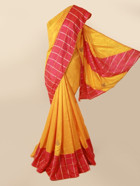 

Pothys Yellow & Pink Art Silk Solid Saree