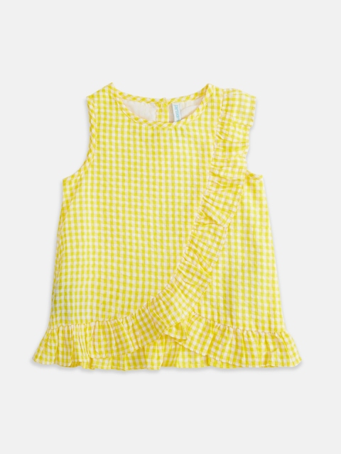 

Pantaloons Baby Girls Yellow & White Checked Pure Cotton Regular Top