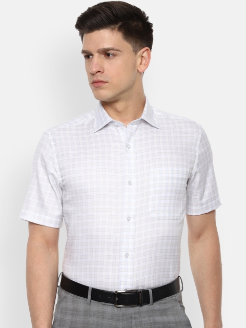 

Louis Philippe Men White & Blue Cotton Regular Fit Checked Formal Shirt
