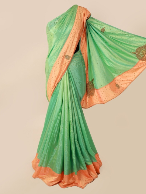 

Pothys Green Solid Embellished Art Silk Saree